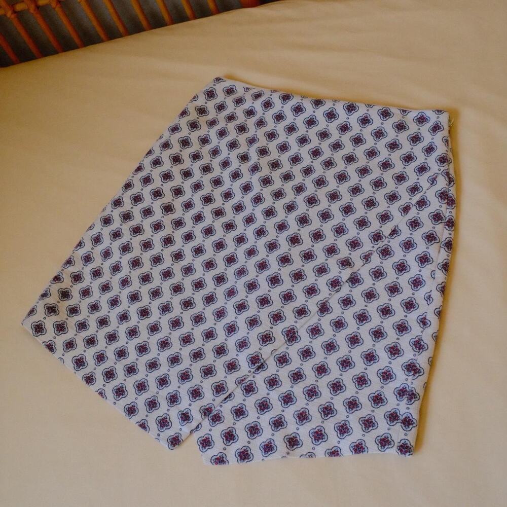 LOFT White & Blue Geometric Skirt
